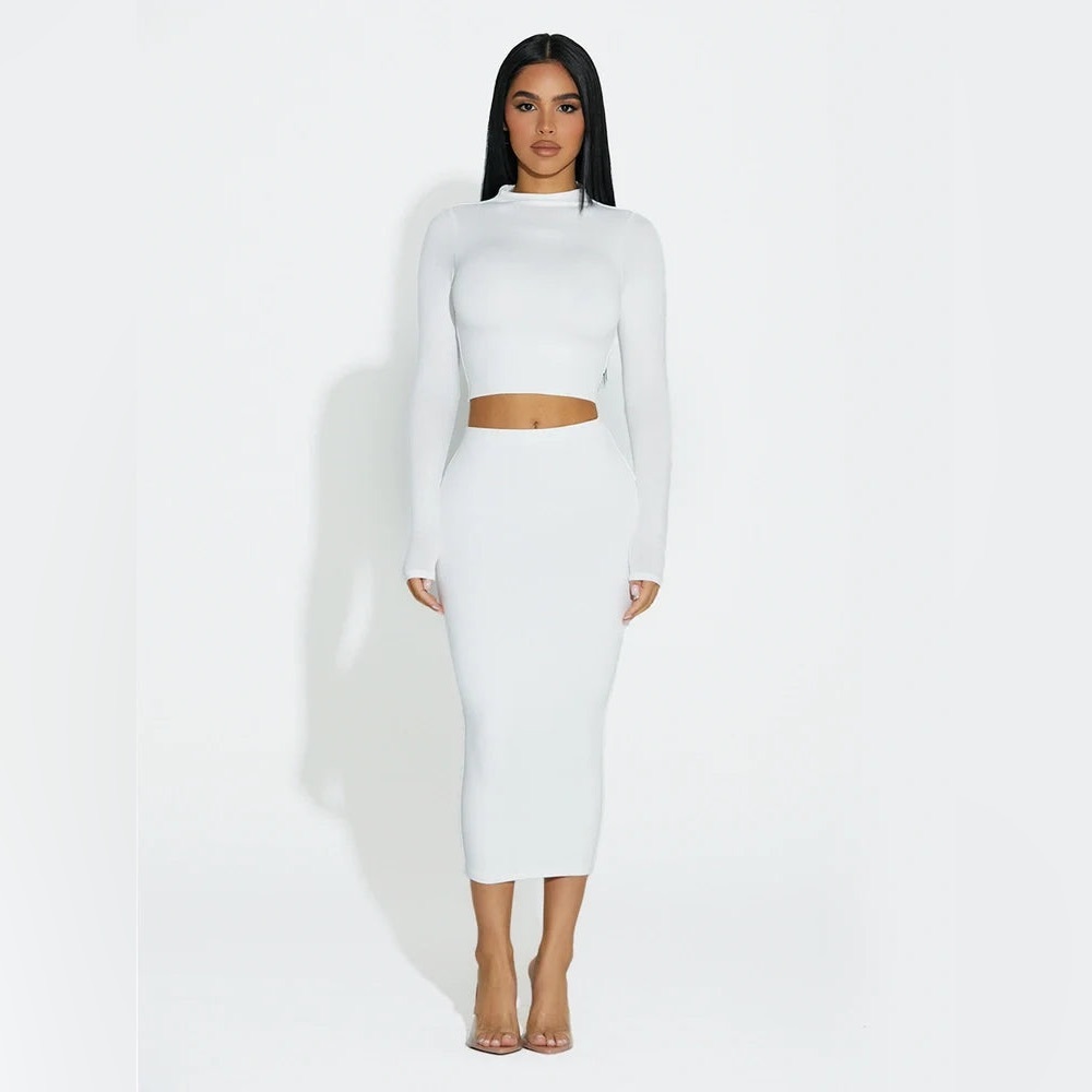 Naked Wardrobe White Midi Skirt